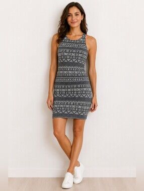 Billabong Aztec Geometric tank dress large Black Sand  Cotton Stretch Casual Min